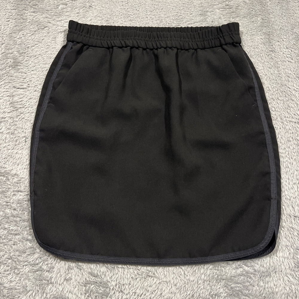J.Crew Mini Skirt Elastic Waist Pockets Dolphin Hem Black Womens Size 2
